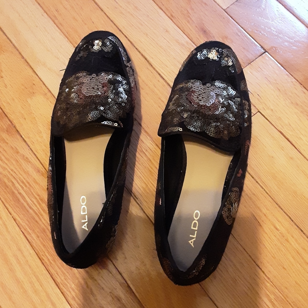 Aldo Karyne Loafers Black and Rose Gold Size 8